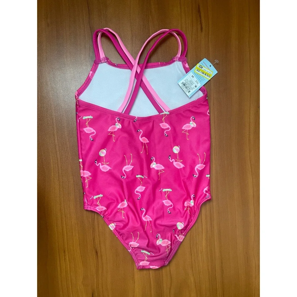 Cat & Jack Girls Pink Flamingo Print One Piece Swimsuit 5T New With Tags